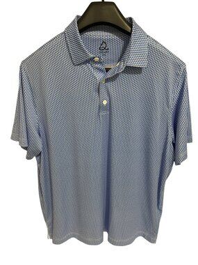 Deolax Polo Shirt Mens XXL Blue White Geometric Print Performance Golf